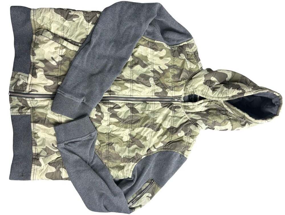 Treasure & Bond Women’s XXL Camo Quilted Hooded Jacket Gray Mixed Media Full Zip